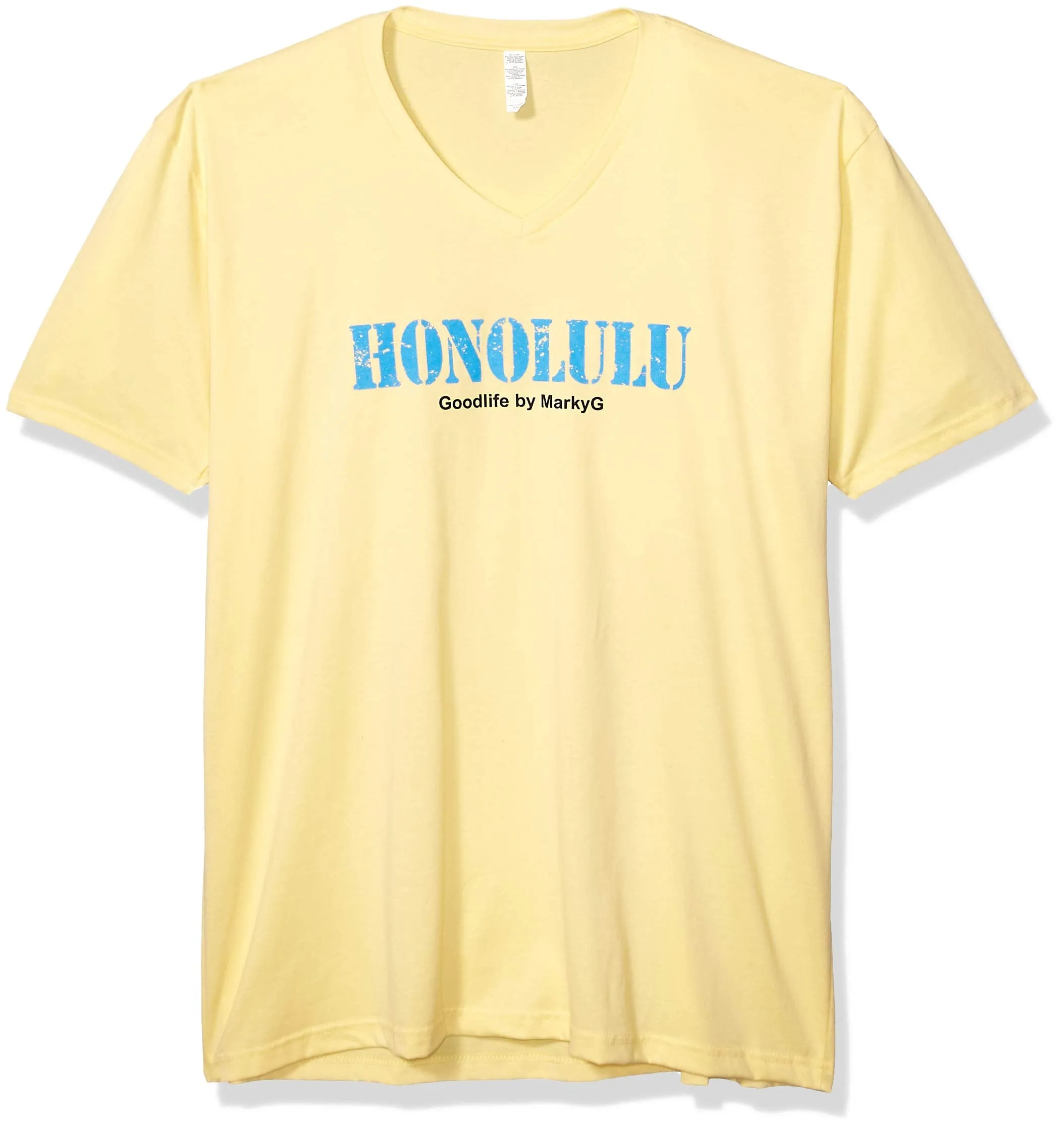 Marky G Apparel Men's Honolulu Graphic Printed Premium Tops Fitted Sueded Short Sleeve V-Neck T-Shirt
