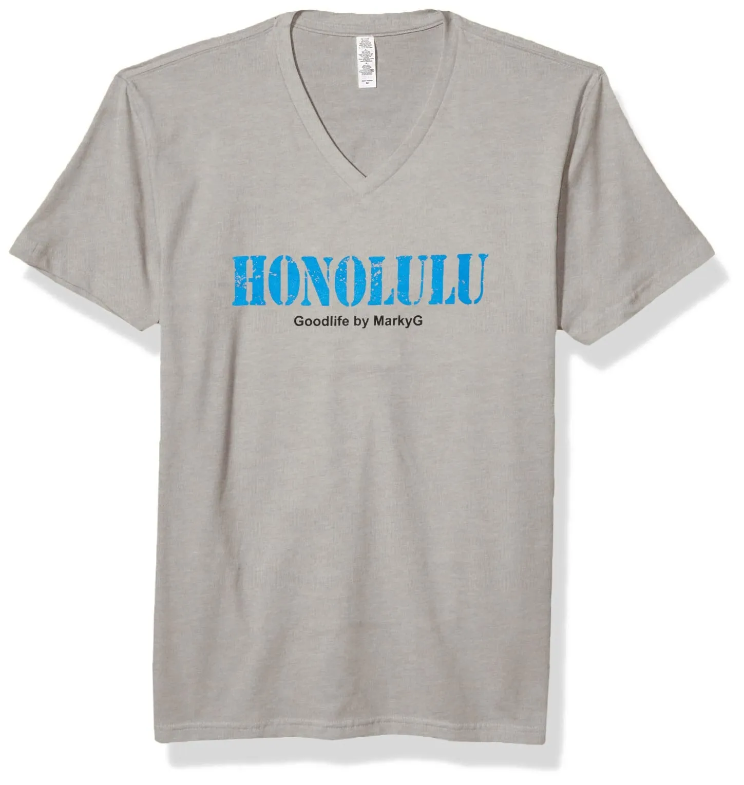 Marky G Apparel Men's Honolulu Graphic Printed Premium Tops Fitted Sueded Short Sleeve V-Neck T-Shirt