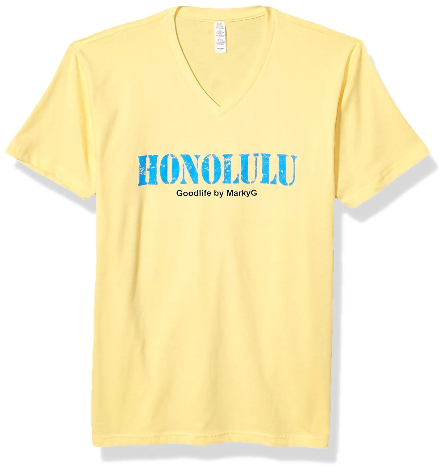 Marky G Apparel Men's Honolulu Graphic Printed Premium Tops Fitted Sueded Short Sleeve V-Neck T-Shirt