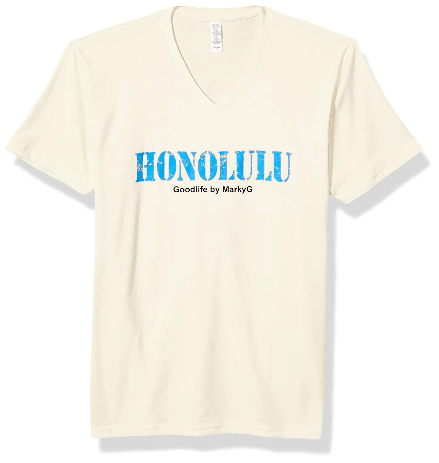 Marky G Apparel Men's Honolulu Graphic Printed Premium Tops Fitted Sueded Short Sleeve V-Neck T-Shirt