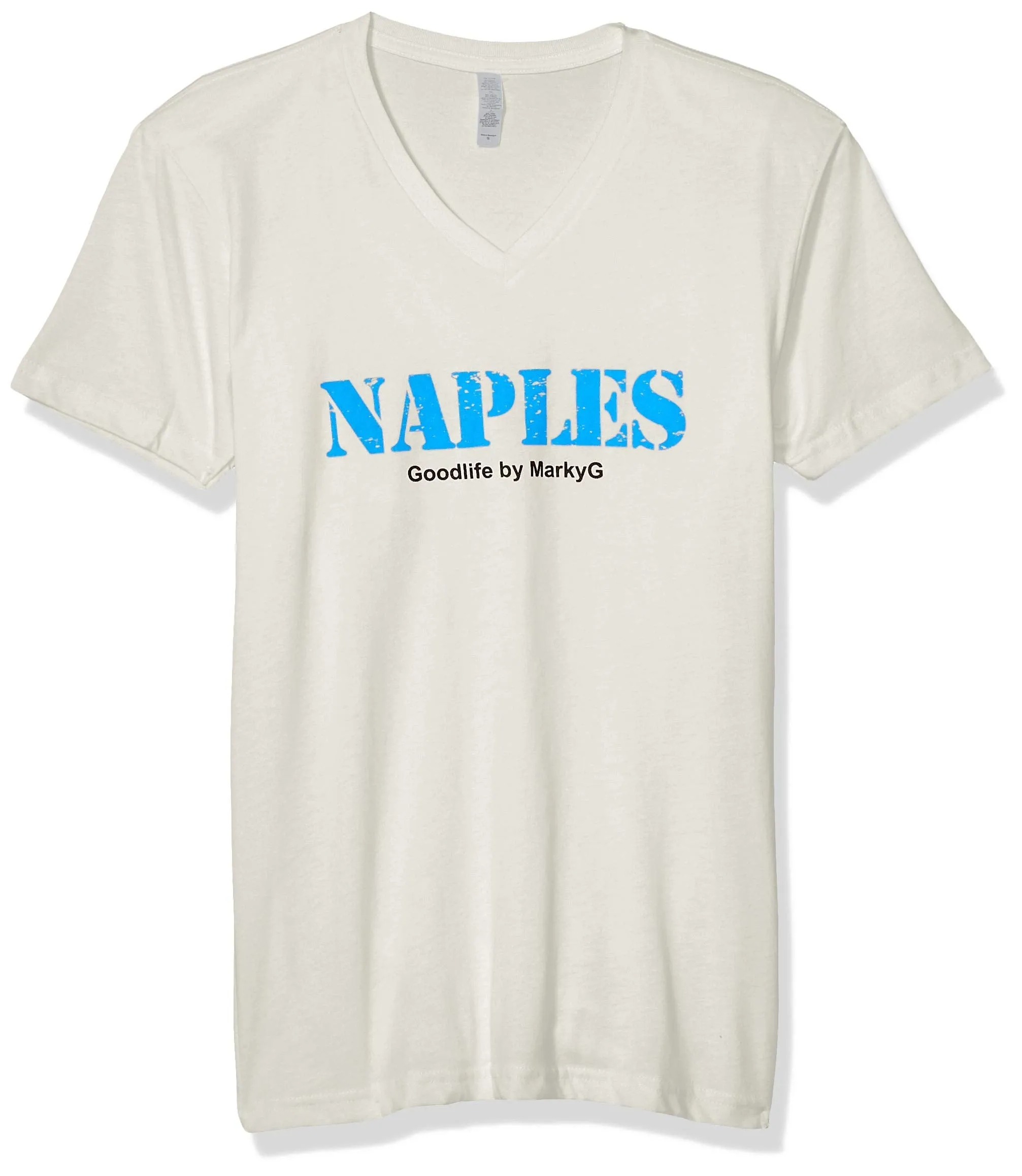 Marky G Apparel Men's Naples Graphic Printed Premium Tops Fitted Sueded Short Sleeve V-Neck T-Shirt