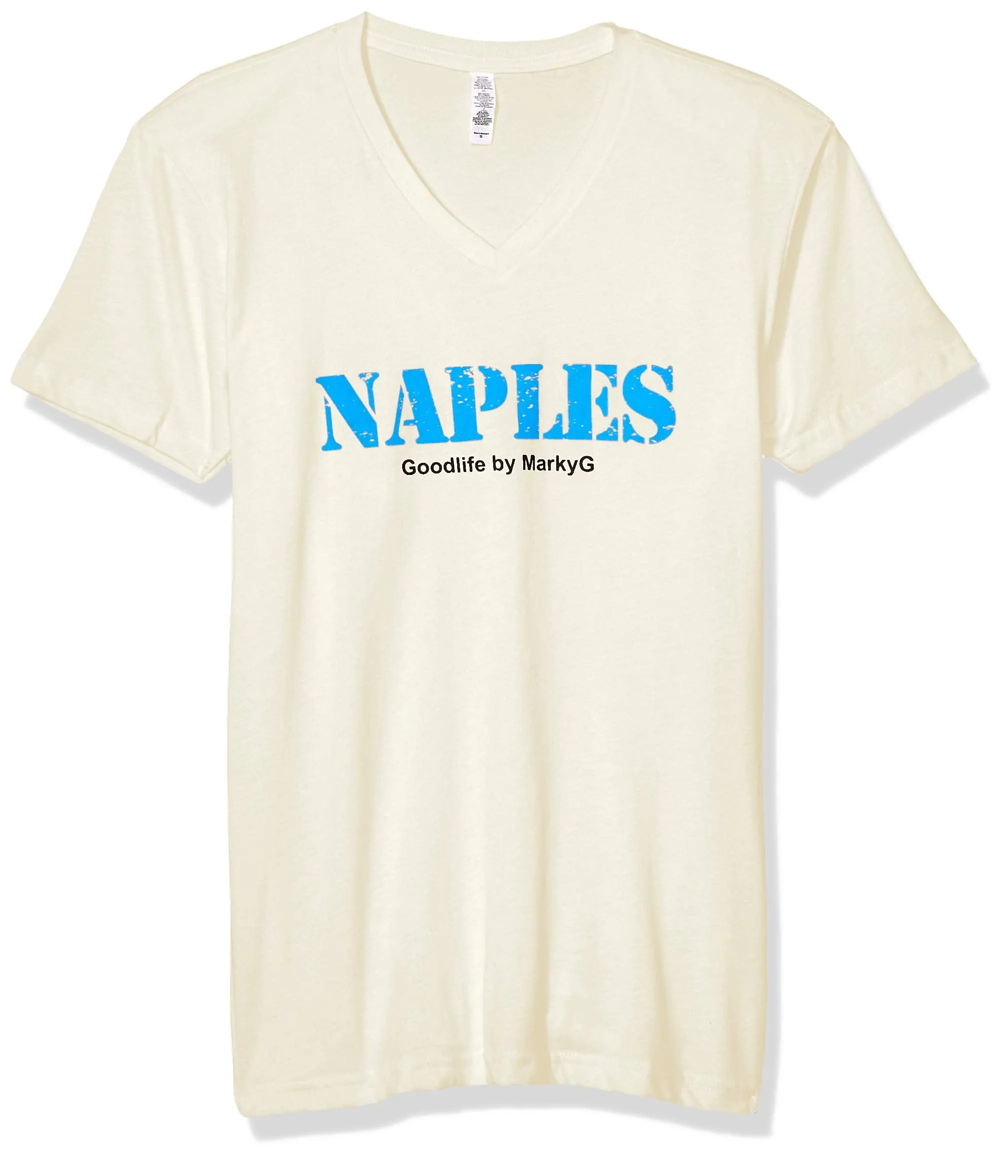 Marky G Apparel Men's Naples Graphic Printed Premium Tops Fitted Sueded Short Sleeve V-Neck T-Shirt