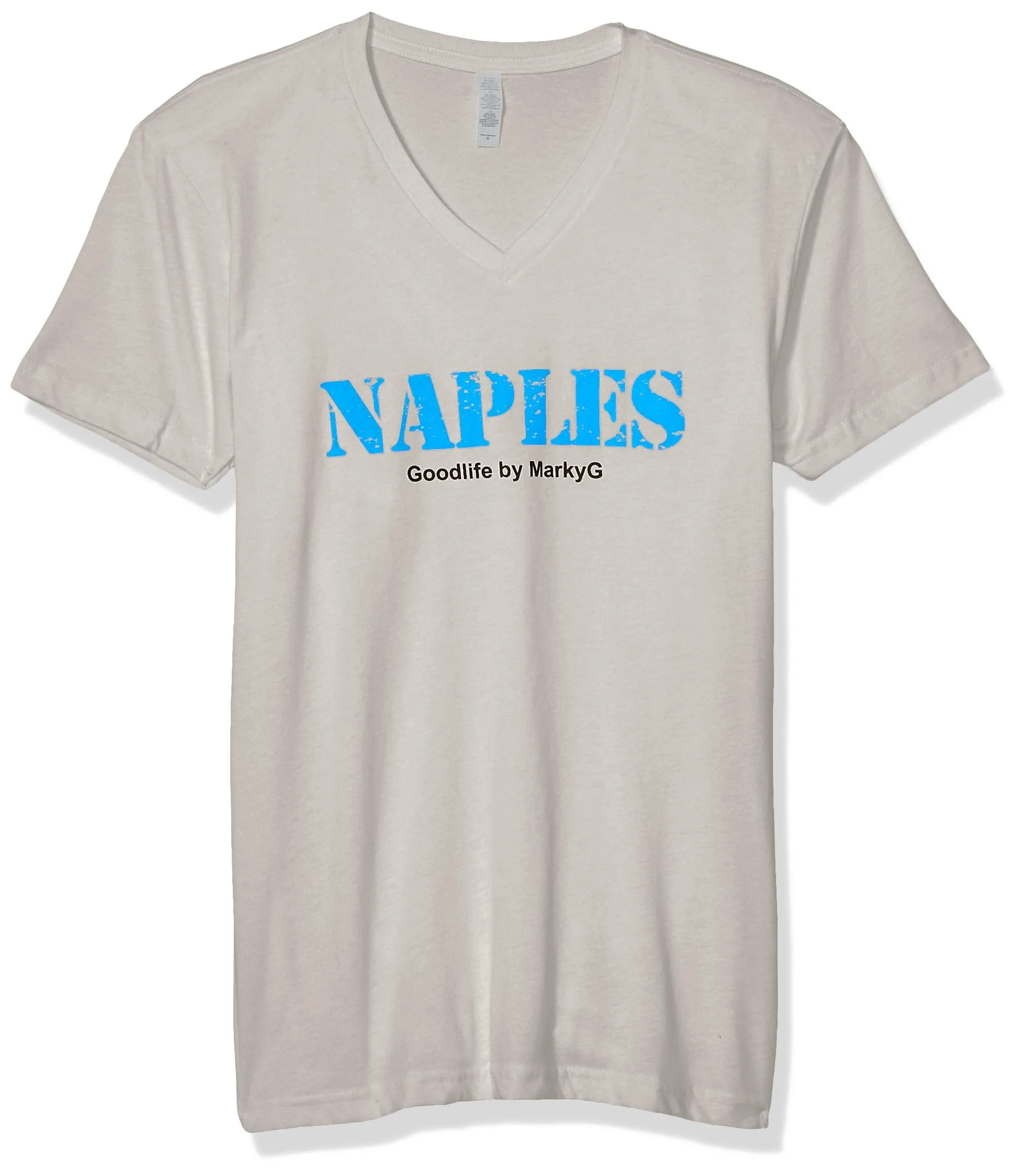 Marky G Apparel Men's Naples Graphic Printed Premium Tops Fitted Sueded Short Sleeve V-Neck T-Shirt