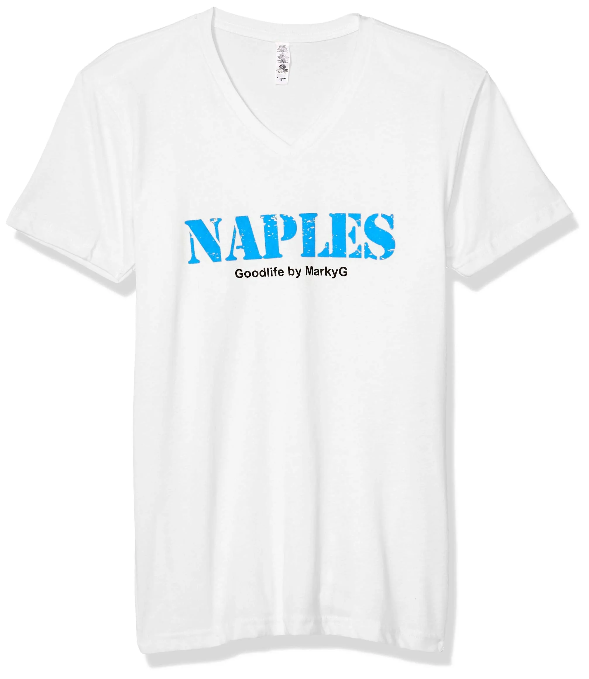 Marky G Apparel Men's Naples Graphic Printed Premium Tops Fitted Sueded Short Sleeve V-Neck T-Shirt