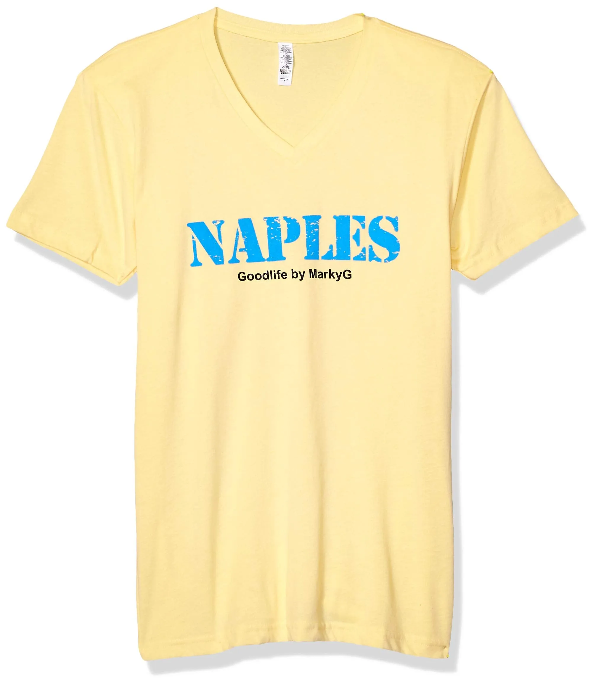 Marky G Apparel Men's Naples Graphic Printed Premium Tops Fitted Sueded Short Sleeve V-Neck T-Shirt