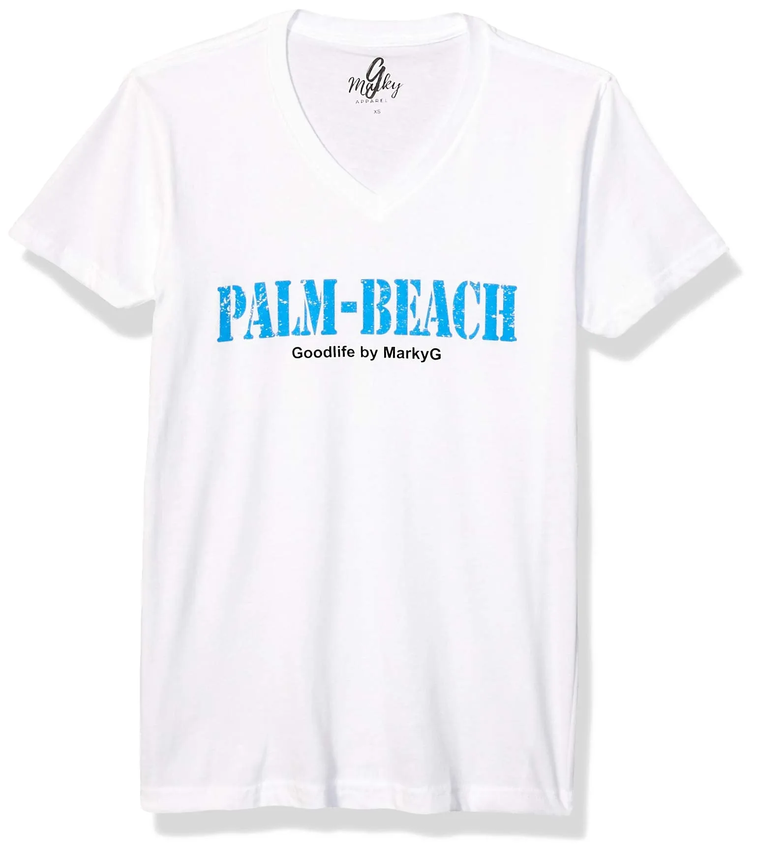 Marky G Apparel Men's Palm Beach Graphic Printed Premium Tops Fitted Sueded Short Sleeve V-Neck T-Shirt