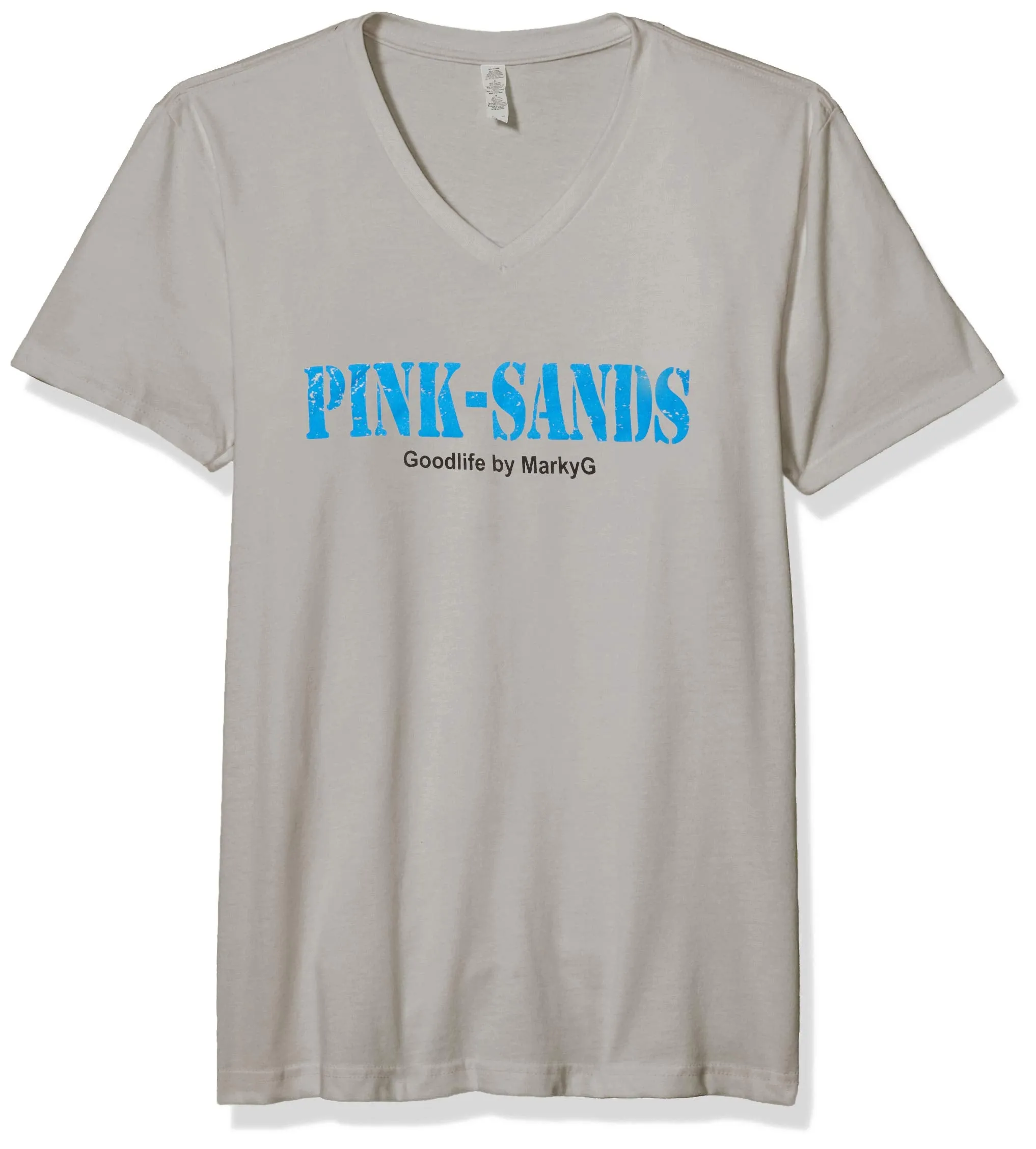 Marky G Apparel Men's Pink Sands GraphicPrinted  Premium Tops Fitted Sueded Short Sleeve V-Neck T-Shirt