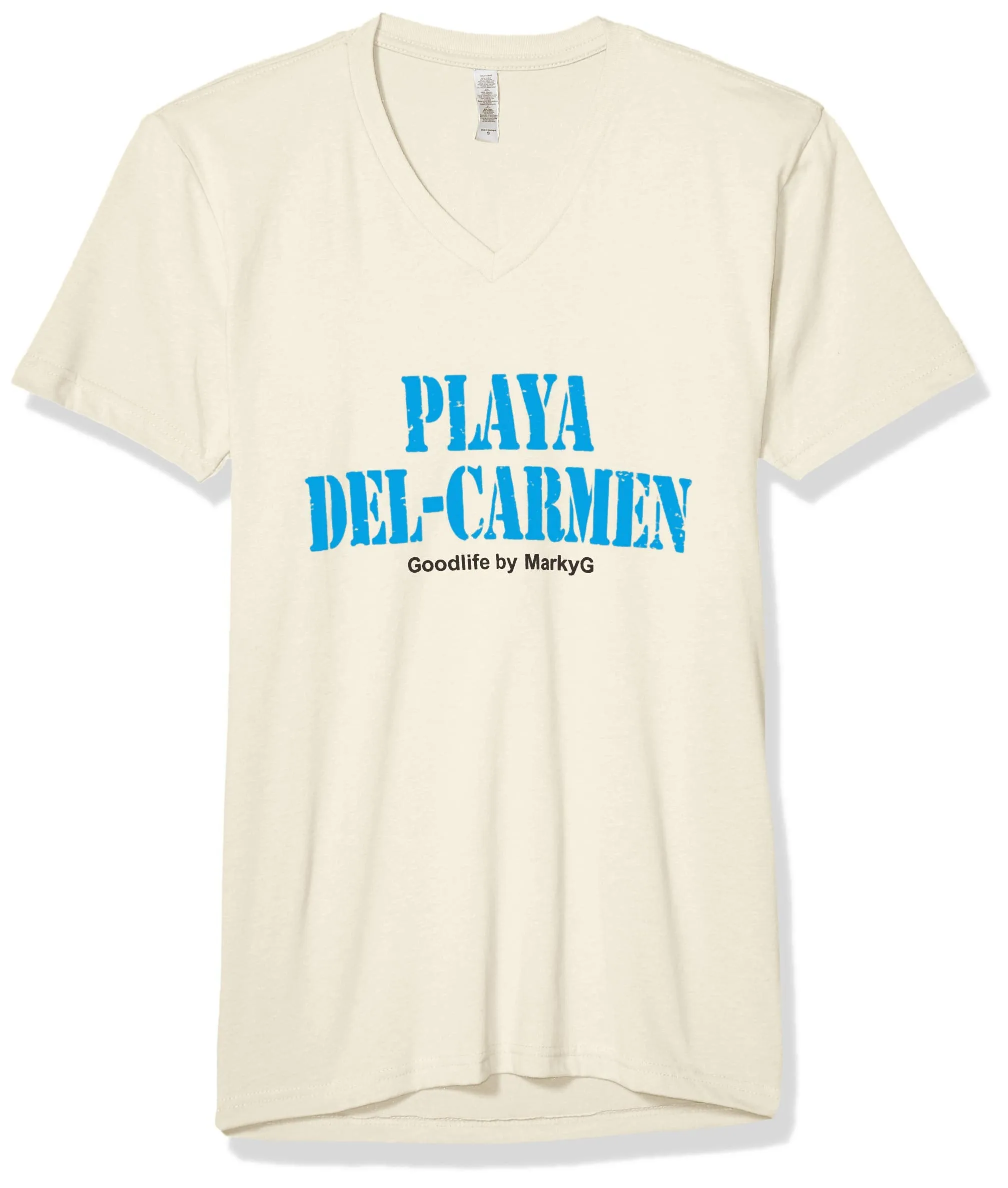 Marky G Apparel Men's Playa Del Carmen Graphic Printed Premium Tops Fitted Sueded Short Sleeve V-Neck T-Shirt