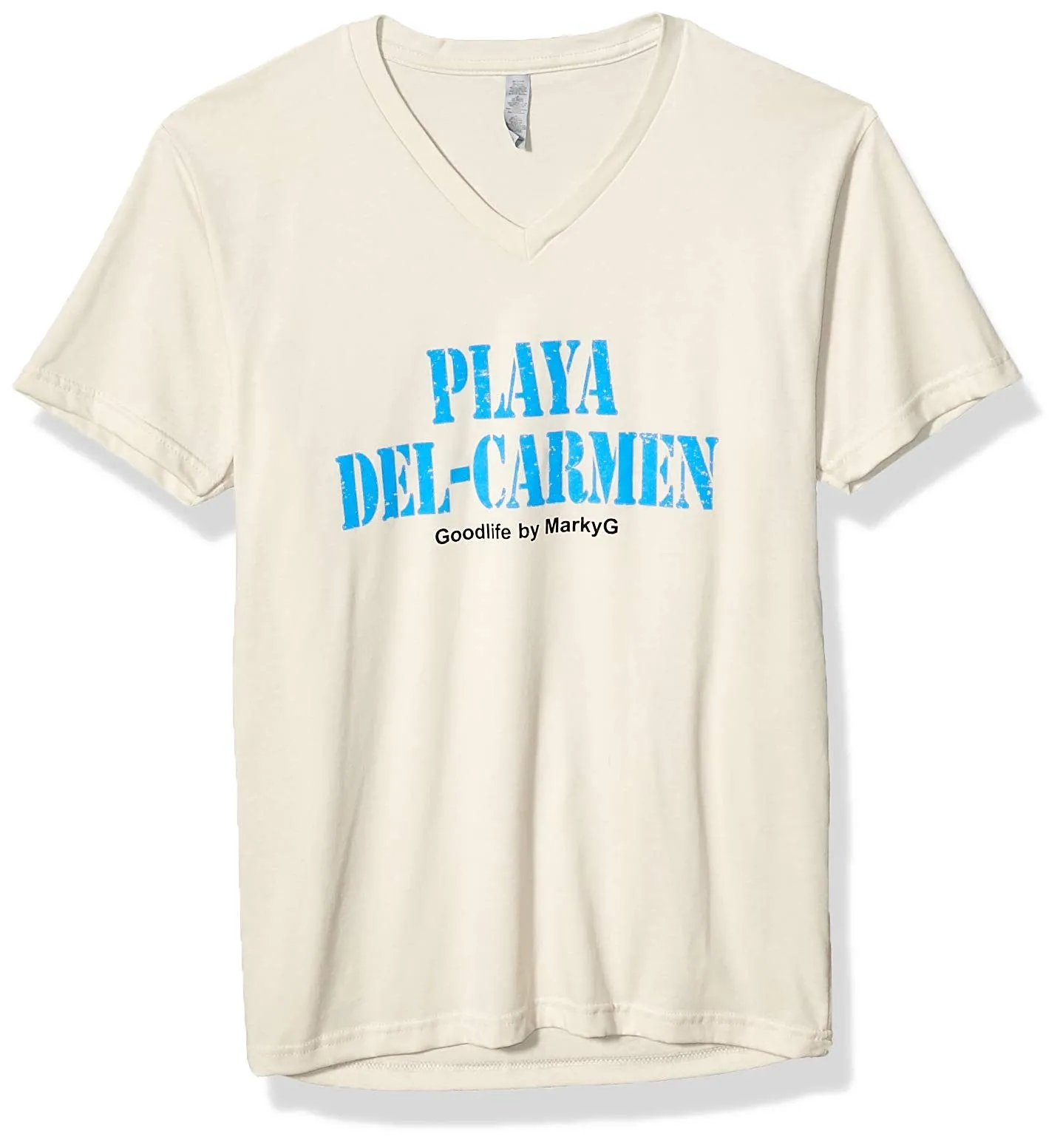 Marky G Apparel Men's Playa Del Carmen Graphic Printed Premium Tops Fitted Sueded Short Sleeve V-Neck T-Shirt