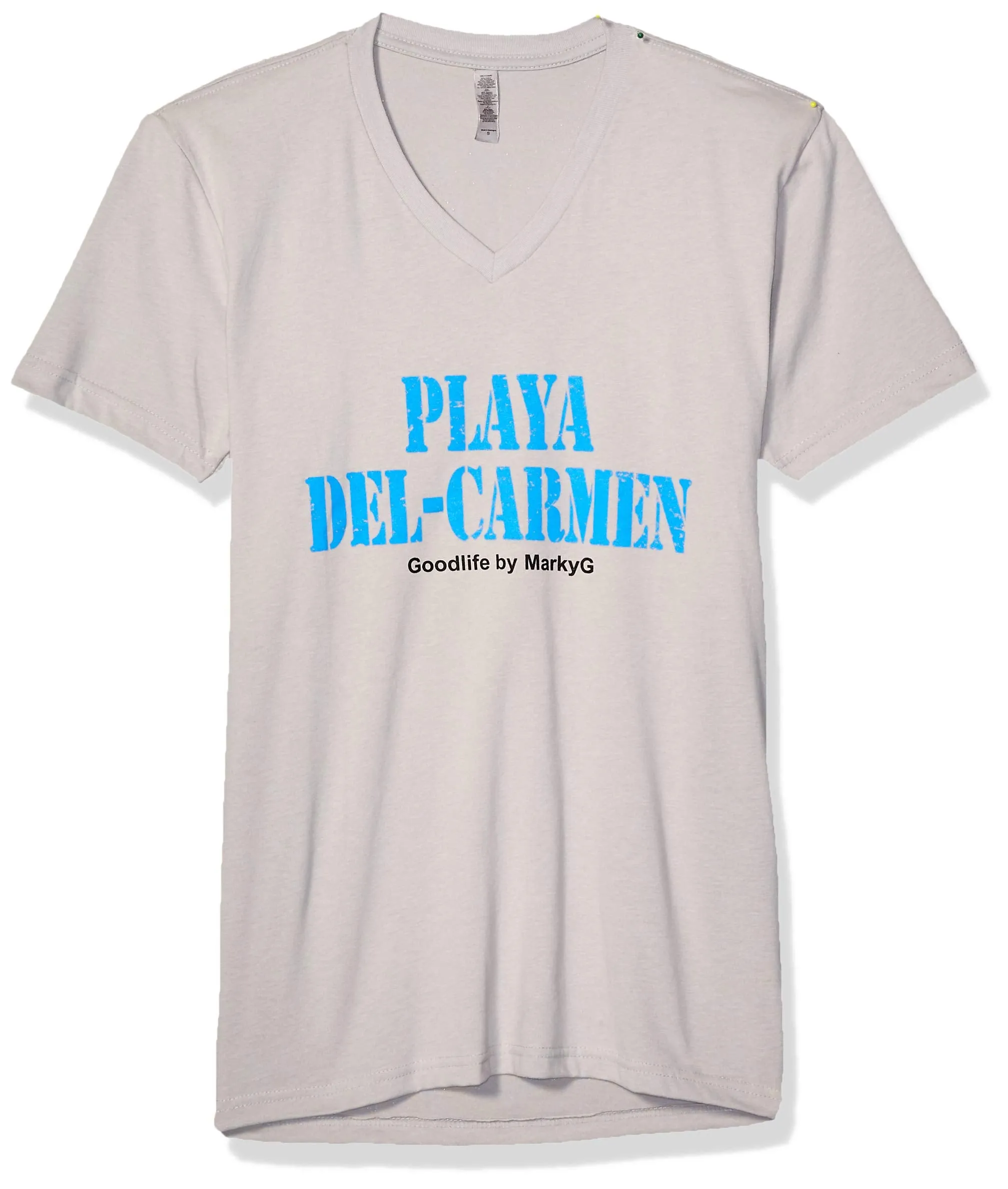 Marky G Apparel Men's Playa Del Carmen Graphic Printed Premium Tops Fitted Sueded Short Sleeve V-Neck T-Shirt