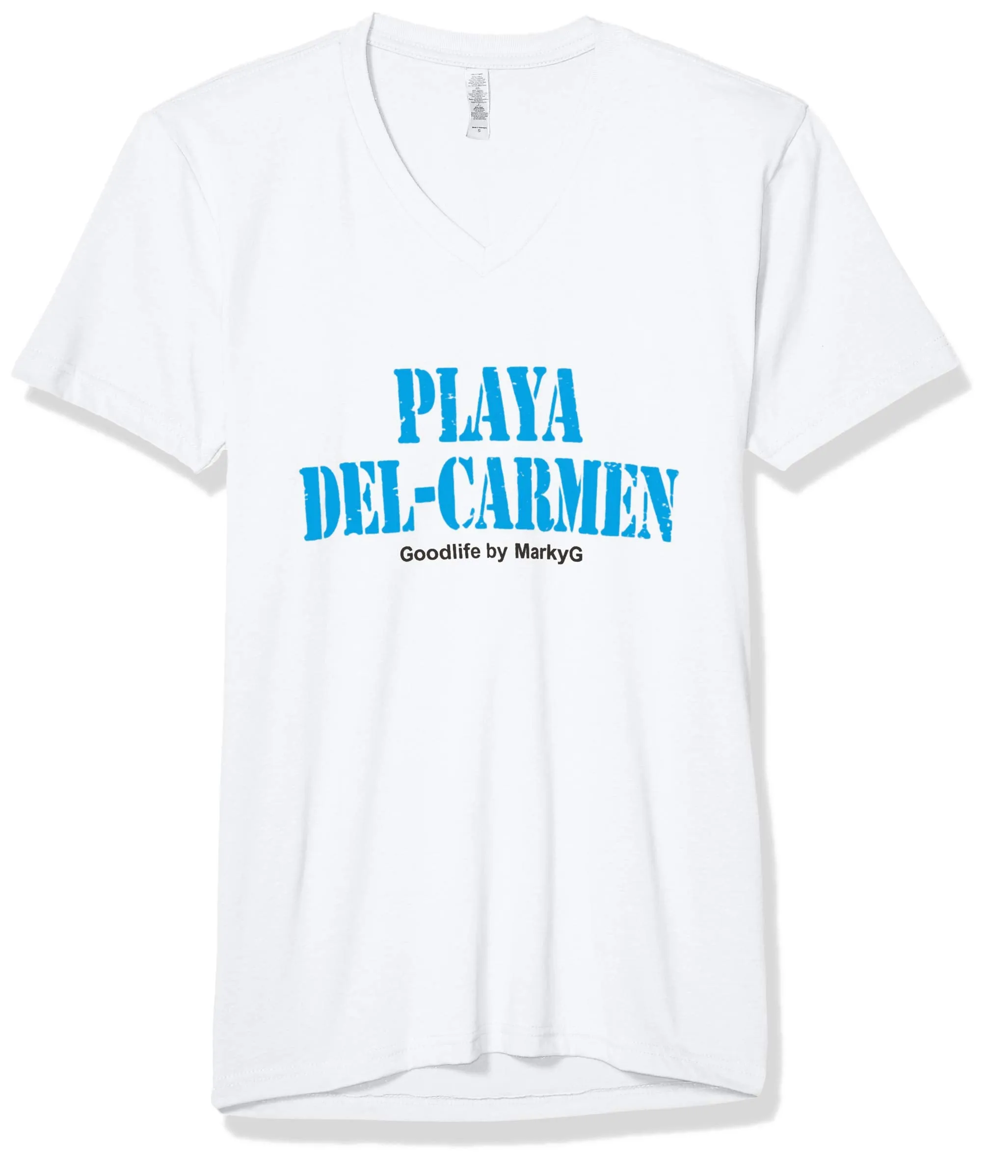 Marky G Apparel Men's Playa Del Carmen Graphic Printed Premium Tops Fitted Sueded Short Sleeve V-Neck T-Shirt