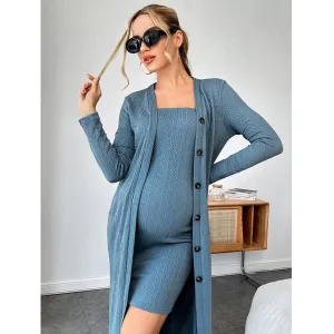 Maternity Ribbed Knit Tube Bodycon Dress With Coat