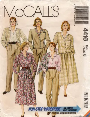 McCall's 4416 Womens Jacket Blouse Skirt Vest & Pleated Pants 1980s Vintage Sewing Pattern Size 8 UNCUT Factory Folded