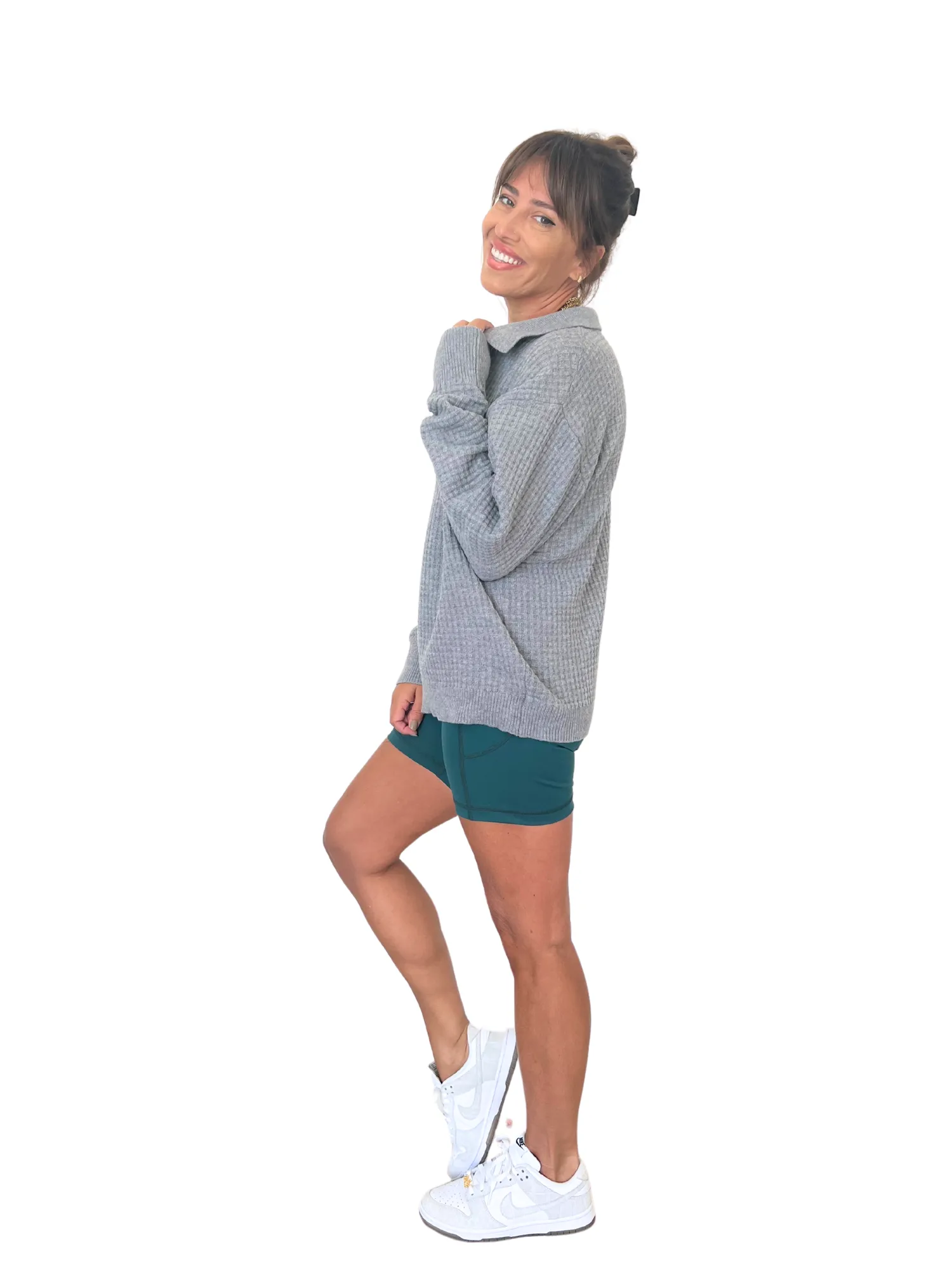 Megan Waffle Sweater in Mid Grey