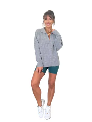 Megan Waffle Sweater in Mid Grey