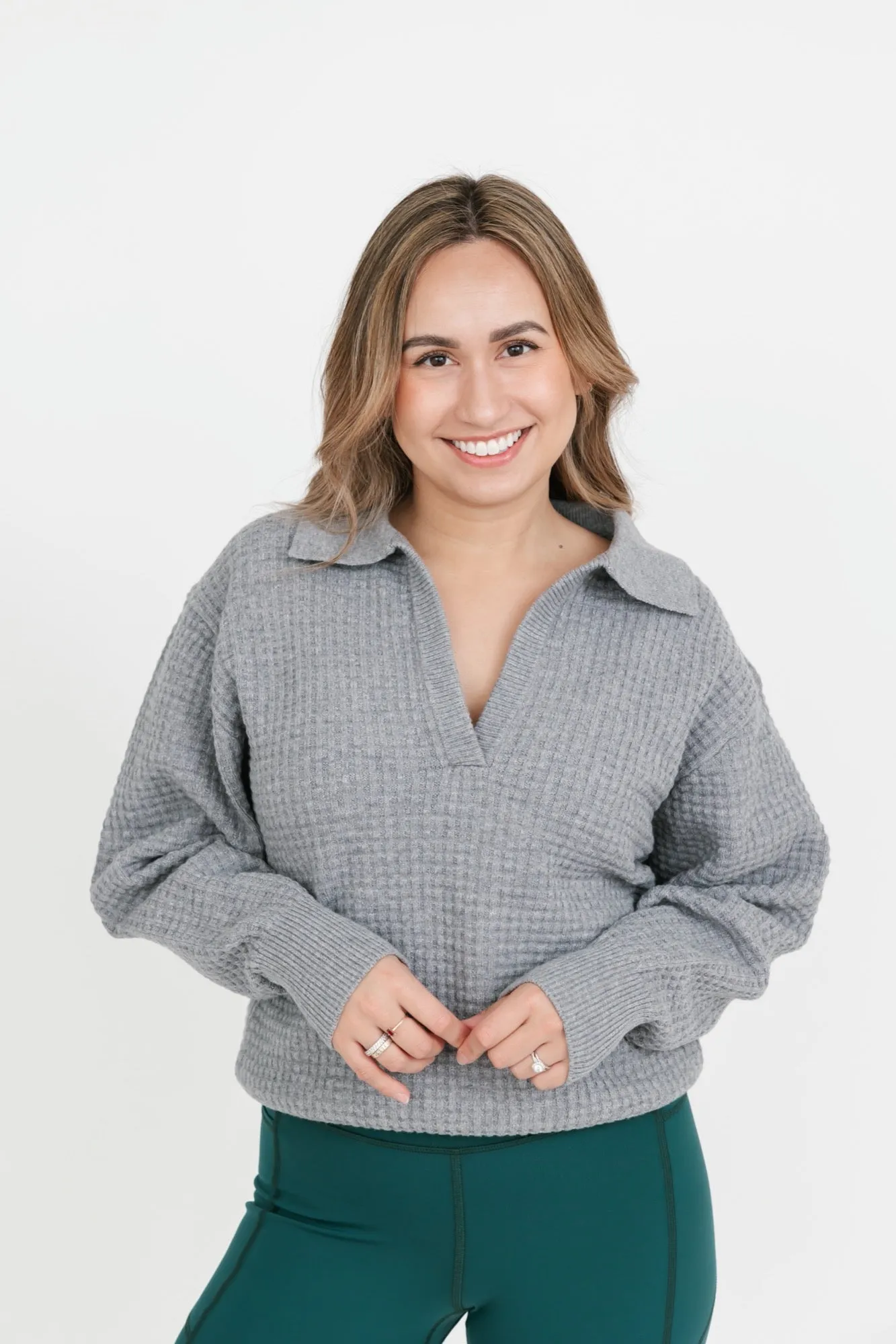 Megan Waffle Sweater in Mid Grey