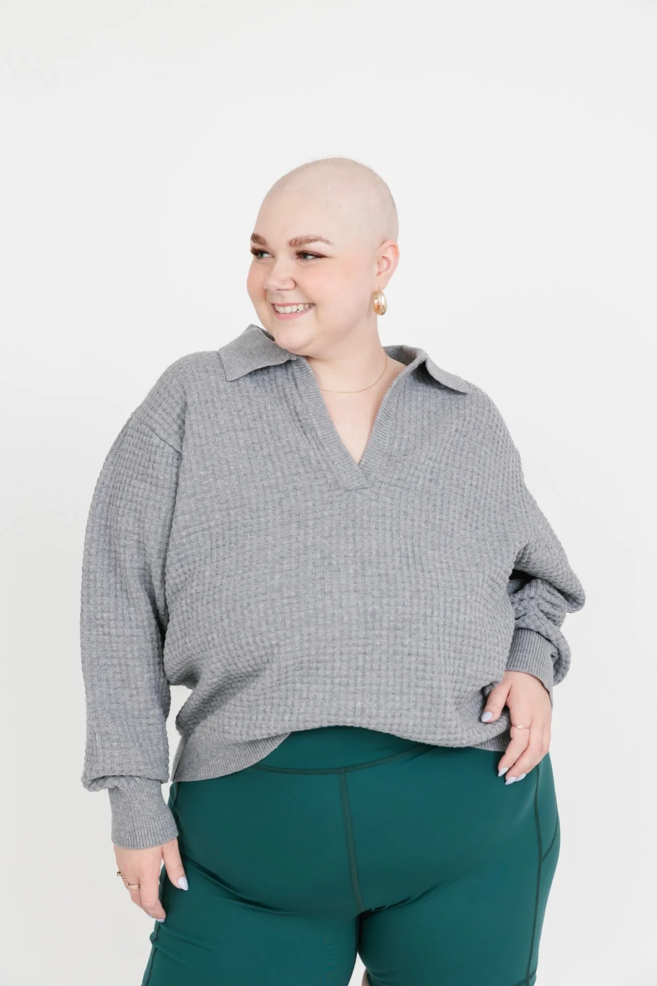 Megan Waffle Sweater in Mid Grey