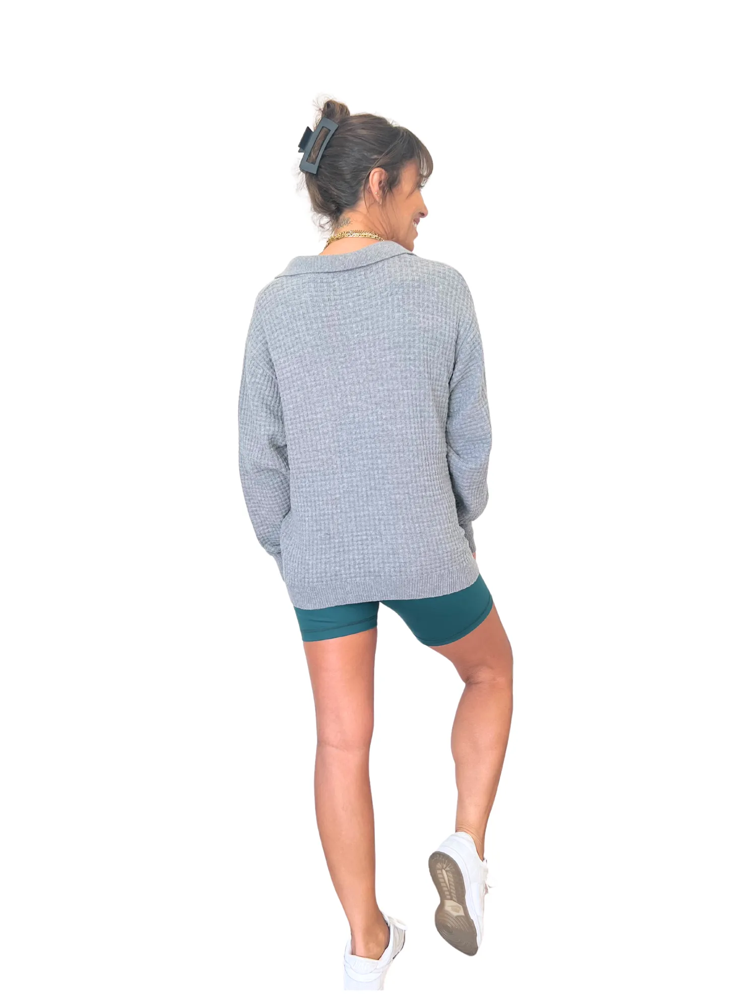 Megan Waffle Sweater in Mid Grey