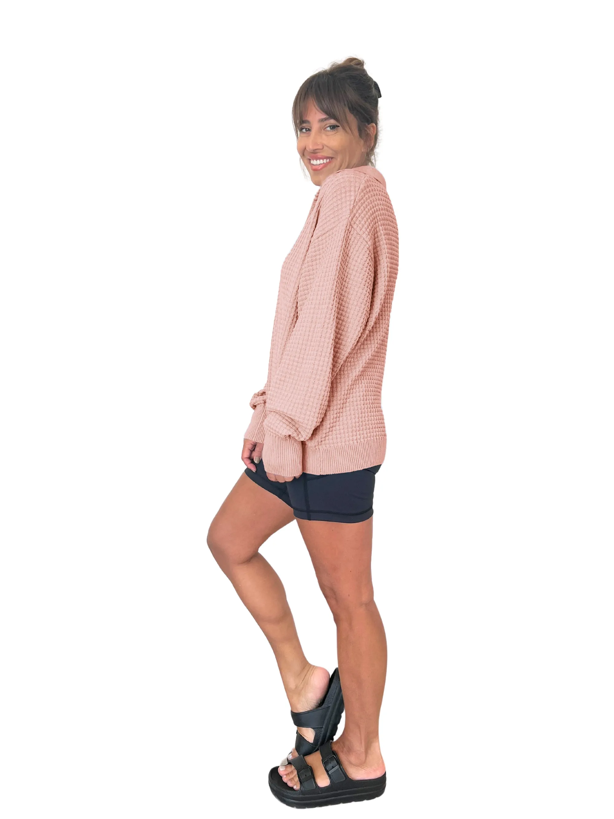 Megan Waffle Sweater in Petal Pink
