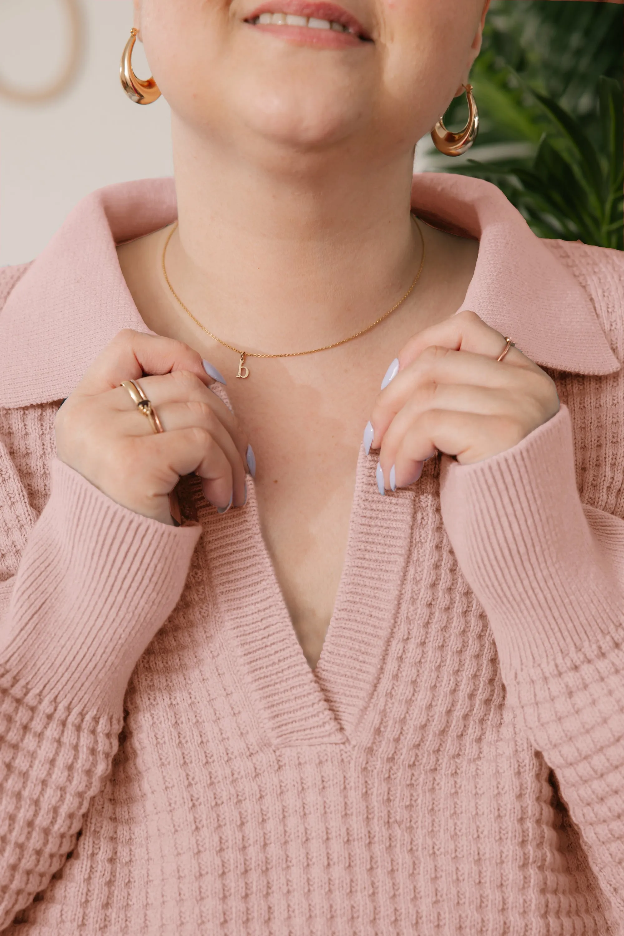 Megan Waffle Sweater in Petal Pink
