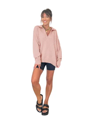 Megan Waffle Sweater in Petal Pink