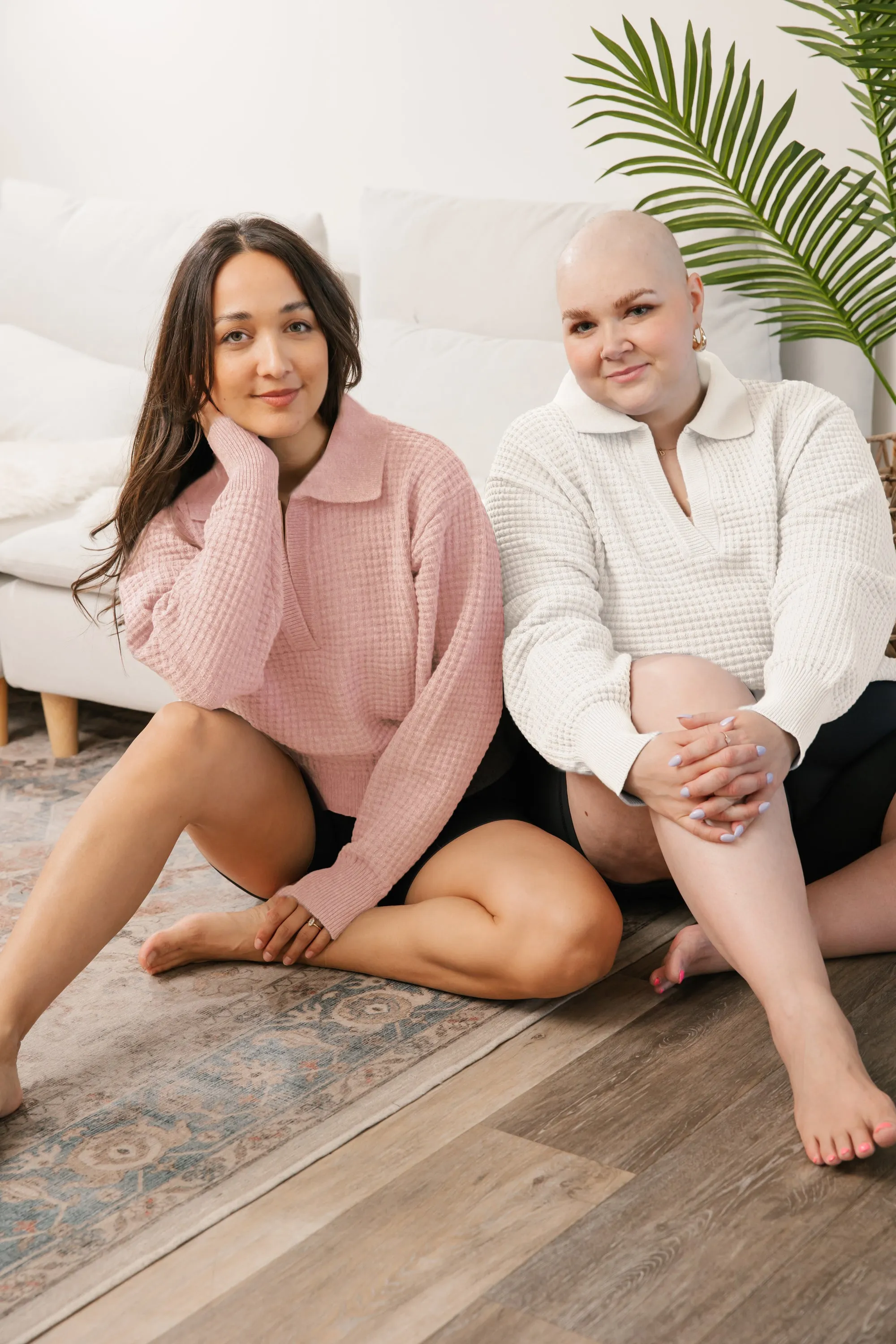 Megan Waffle Sweater in Petal Pink