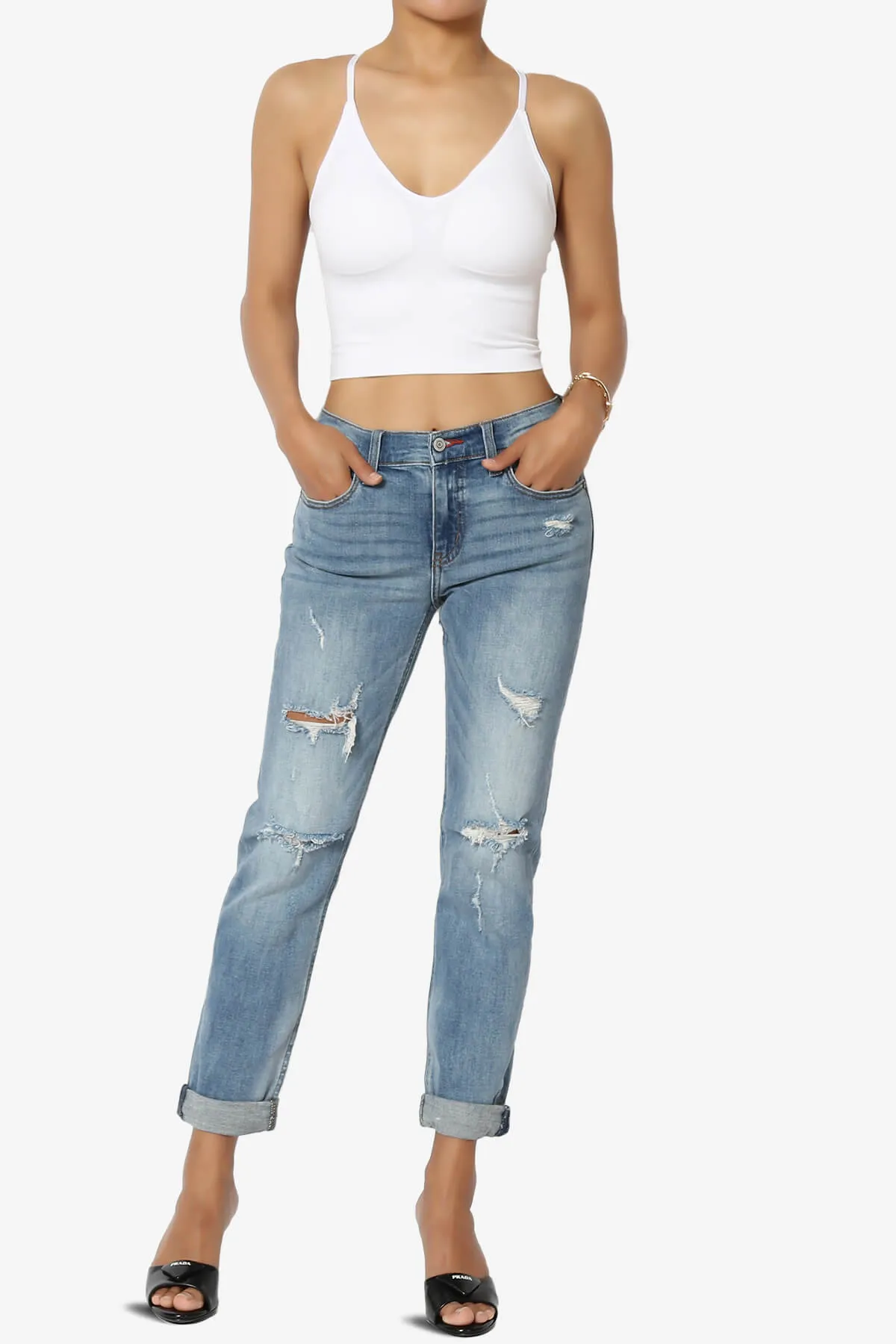 Melena Cross Back Triangle V-Neck Crop Cami