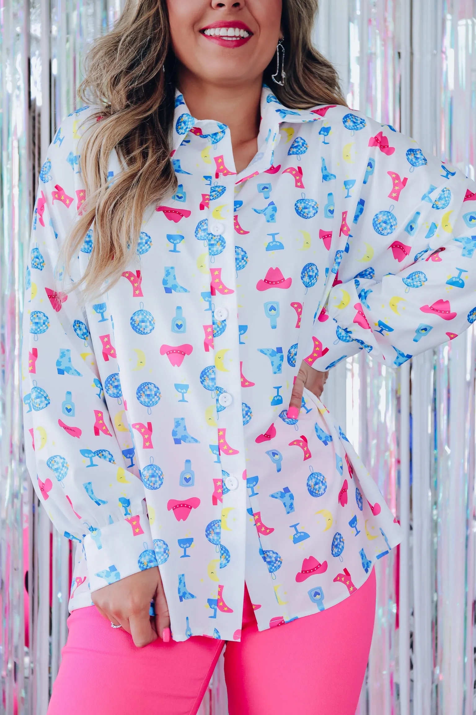 Memphis Party Girl Printed Blouse - White