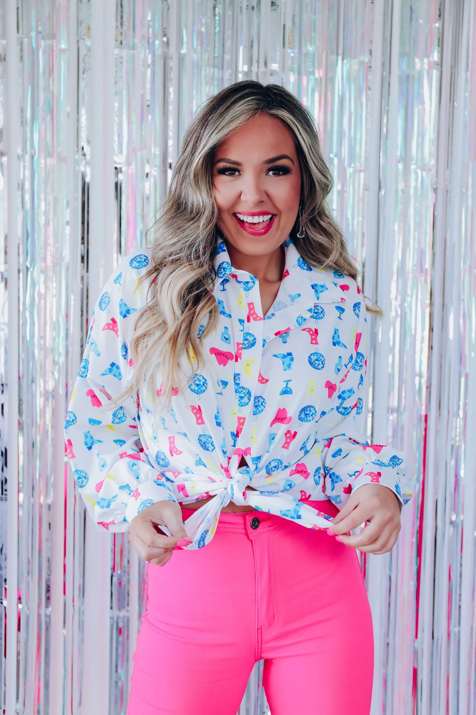 Memphis Party Girl Printed Blouse - White