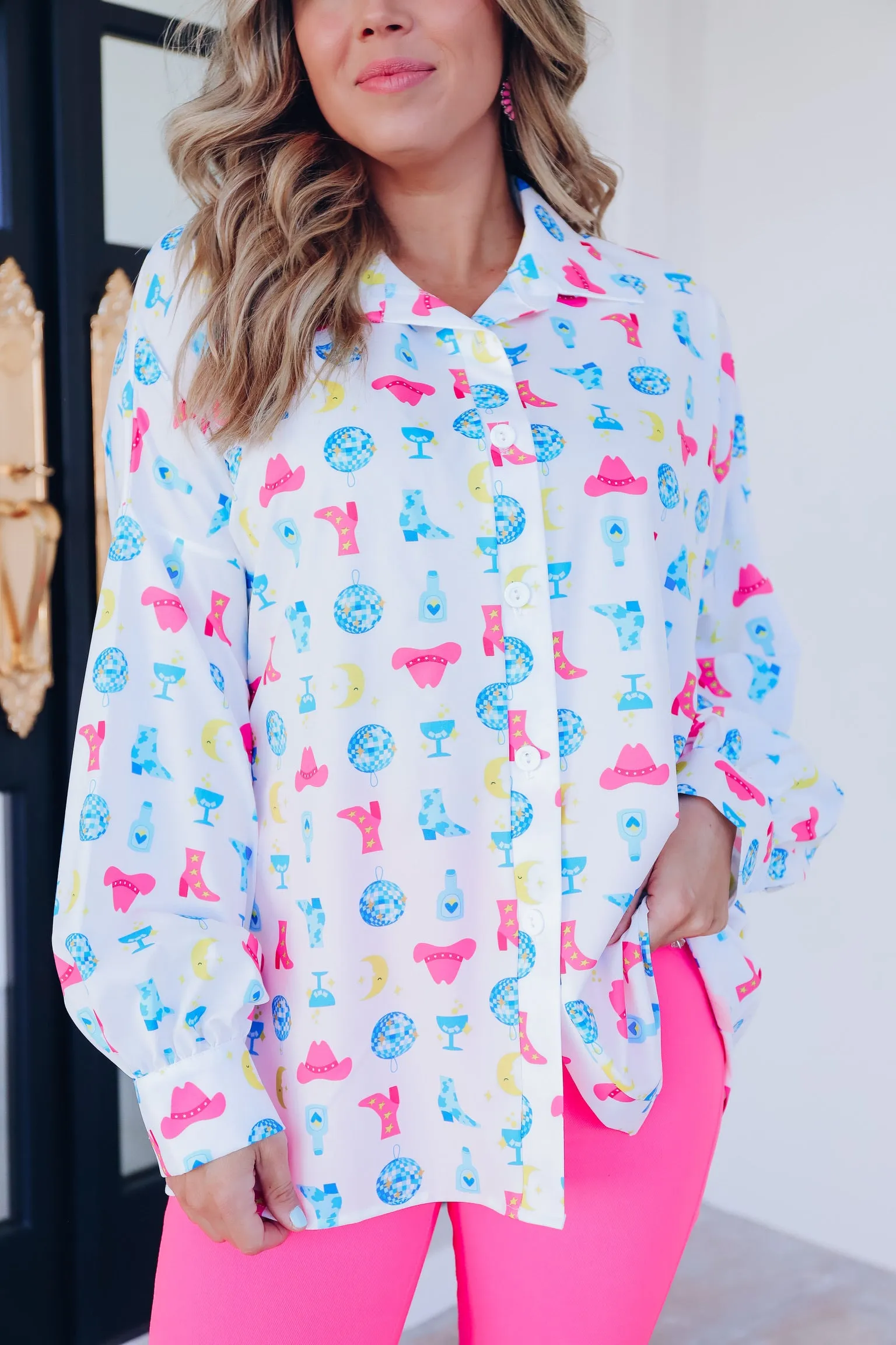 Memphis Party Girl Printed Blouse - White