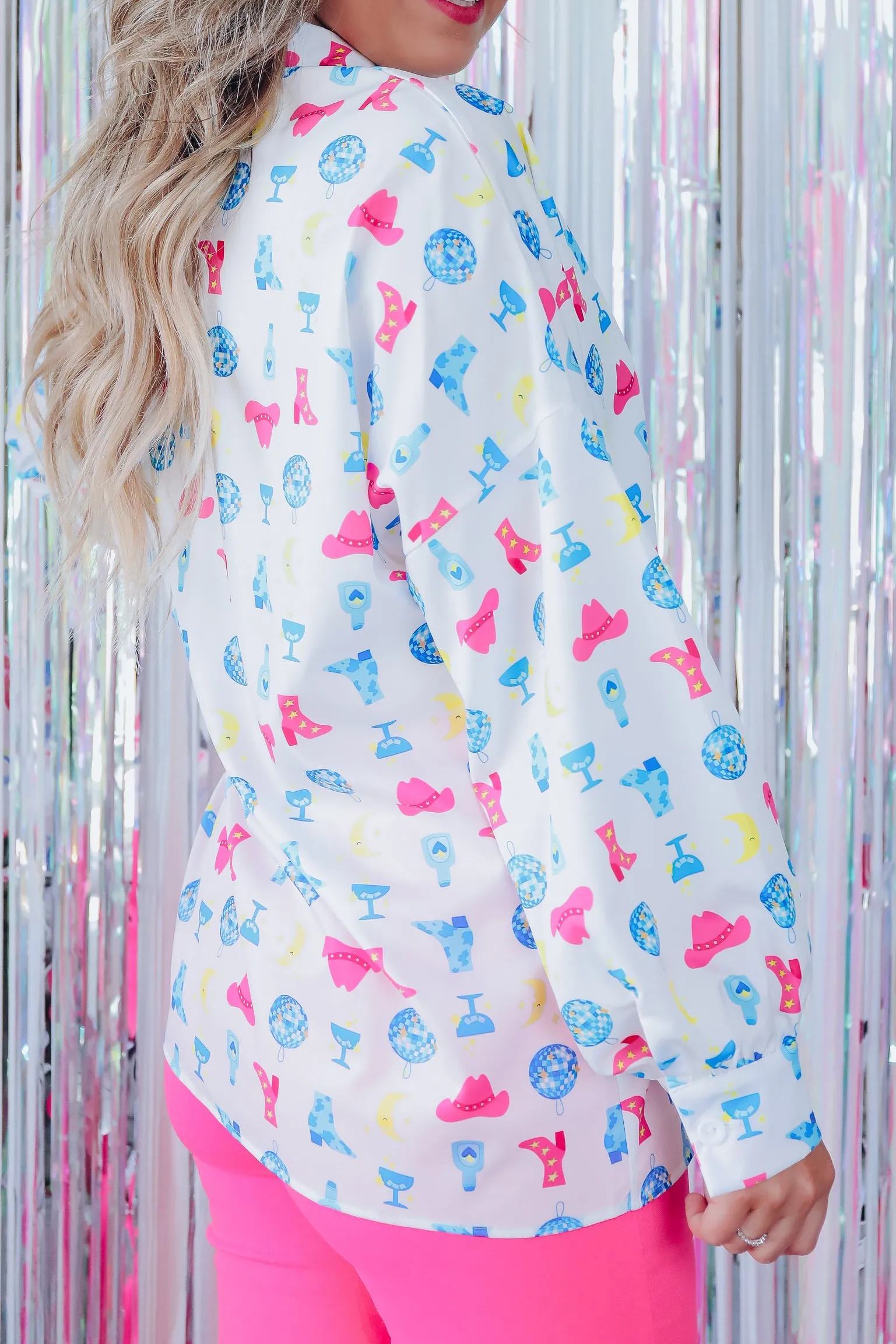 Memphis Party Girl Printed Blouse - White