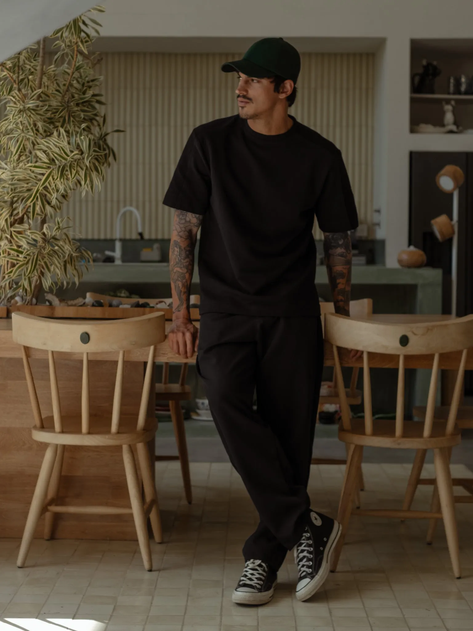 MEN DOUBLE TEXTURE T-SHIRT - BLACK