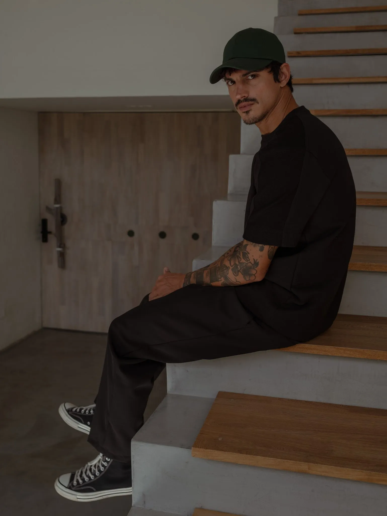 MEN DOUBLE TEXTURE T-SHIRT - BLACK