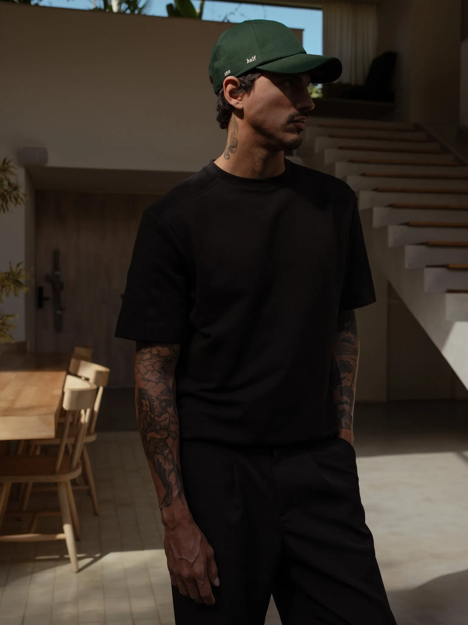 MEN DOUBLE TEXTURE T-SHIRT - BLACK