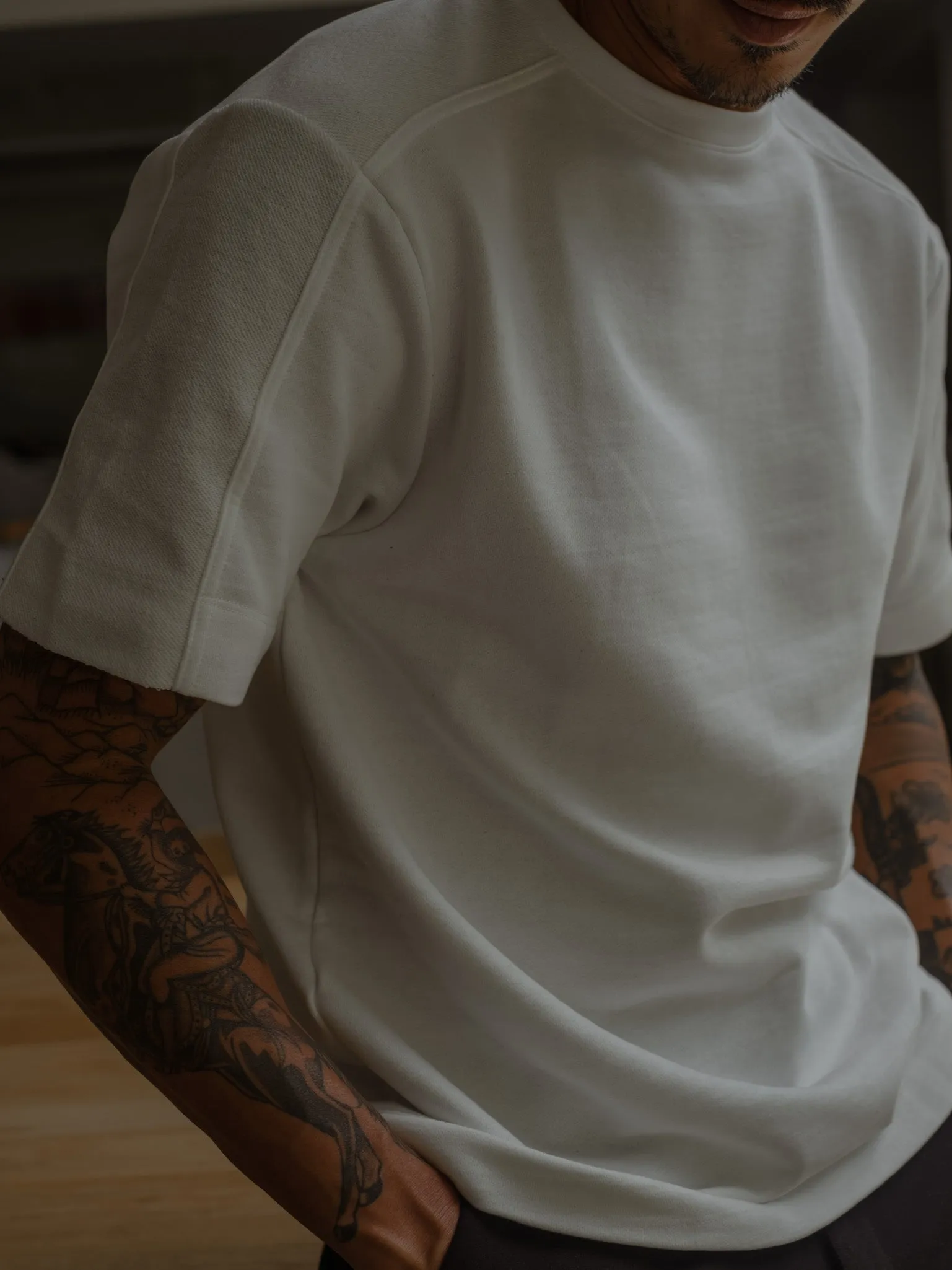 MEN DOUBLE TEXTURE T-SHIRT - CREAMY