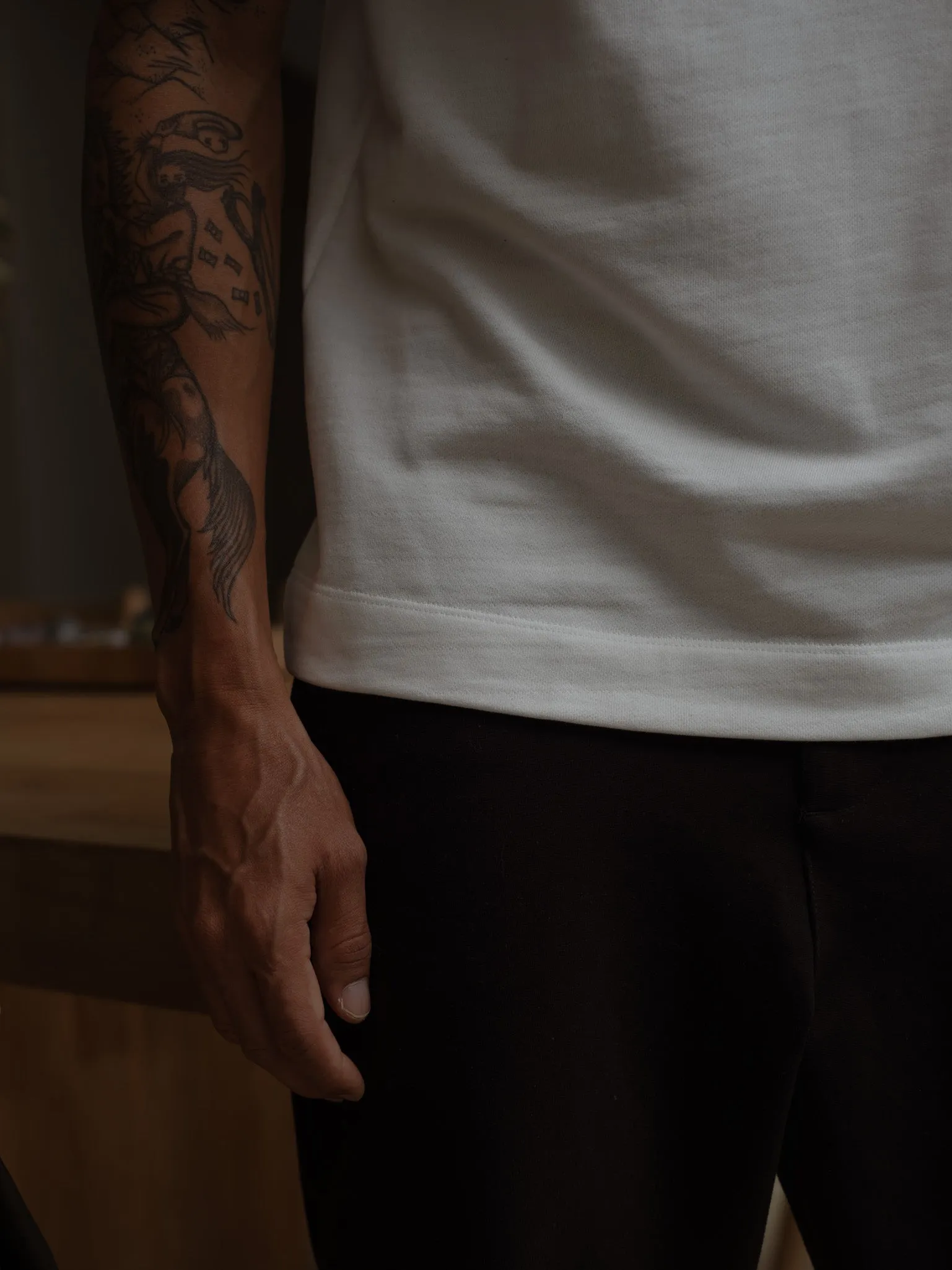 MEN DOUBLE TEXTURE T-SHIRT - CREAMY