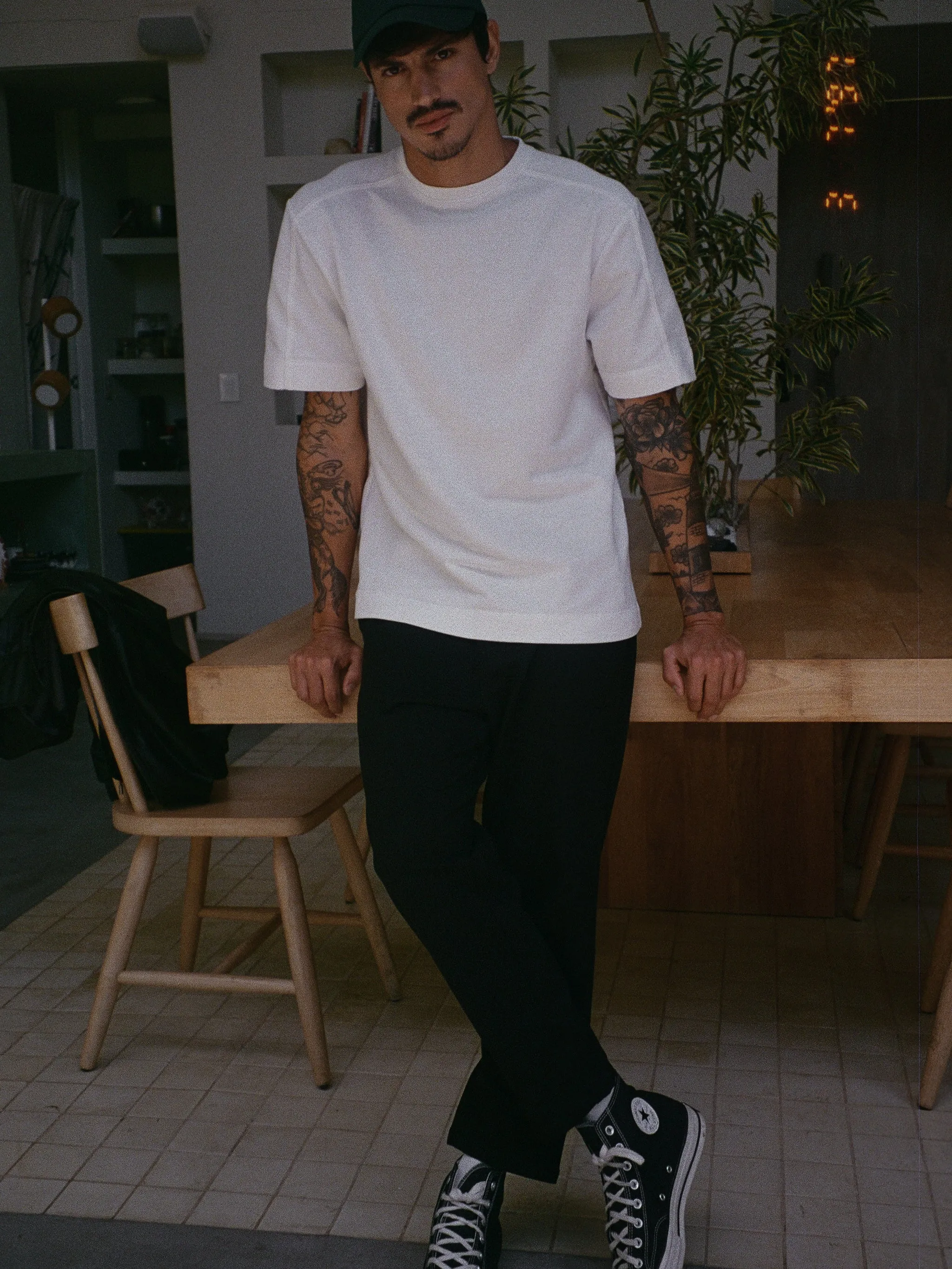 MEN DOUBLE TEXTURE T-SHIRT - CREAMY