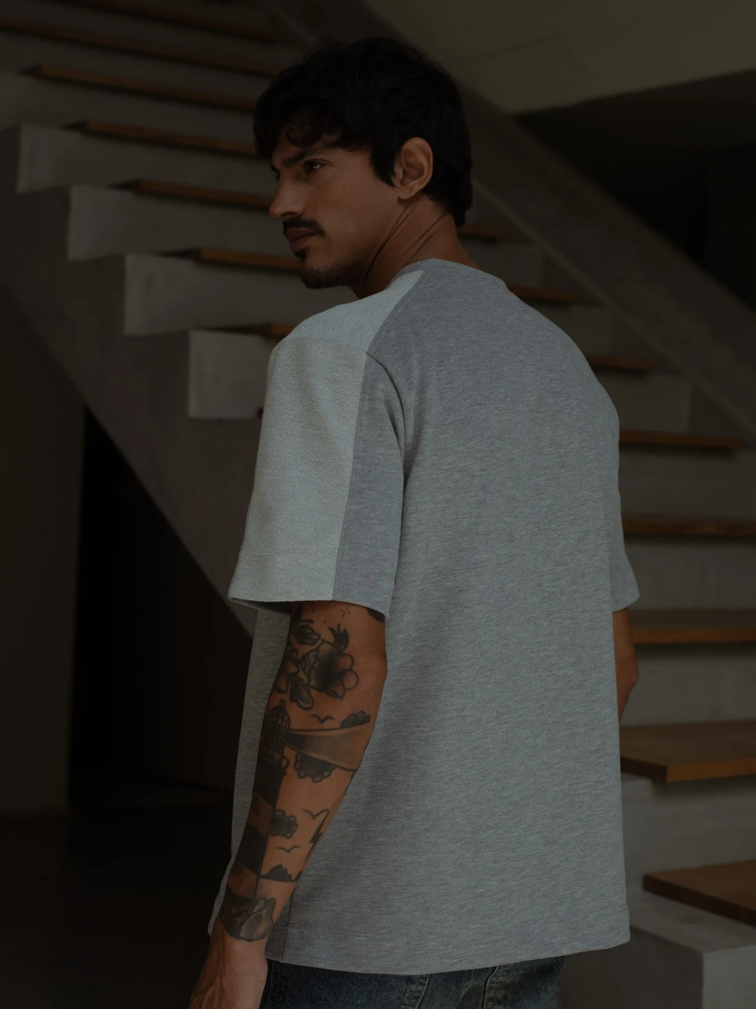 MEN DOUBLE TEXTURE T-SHIRT - GRAY