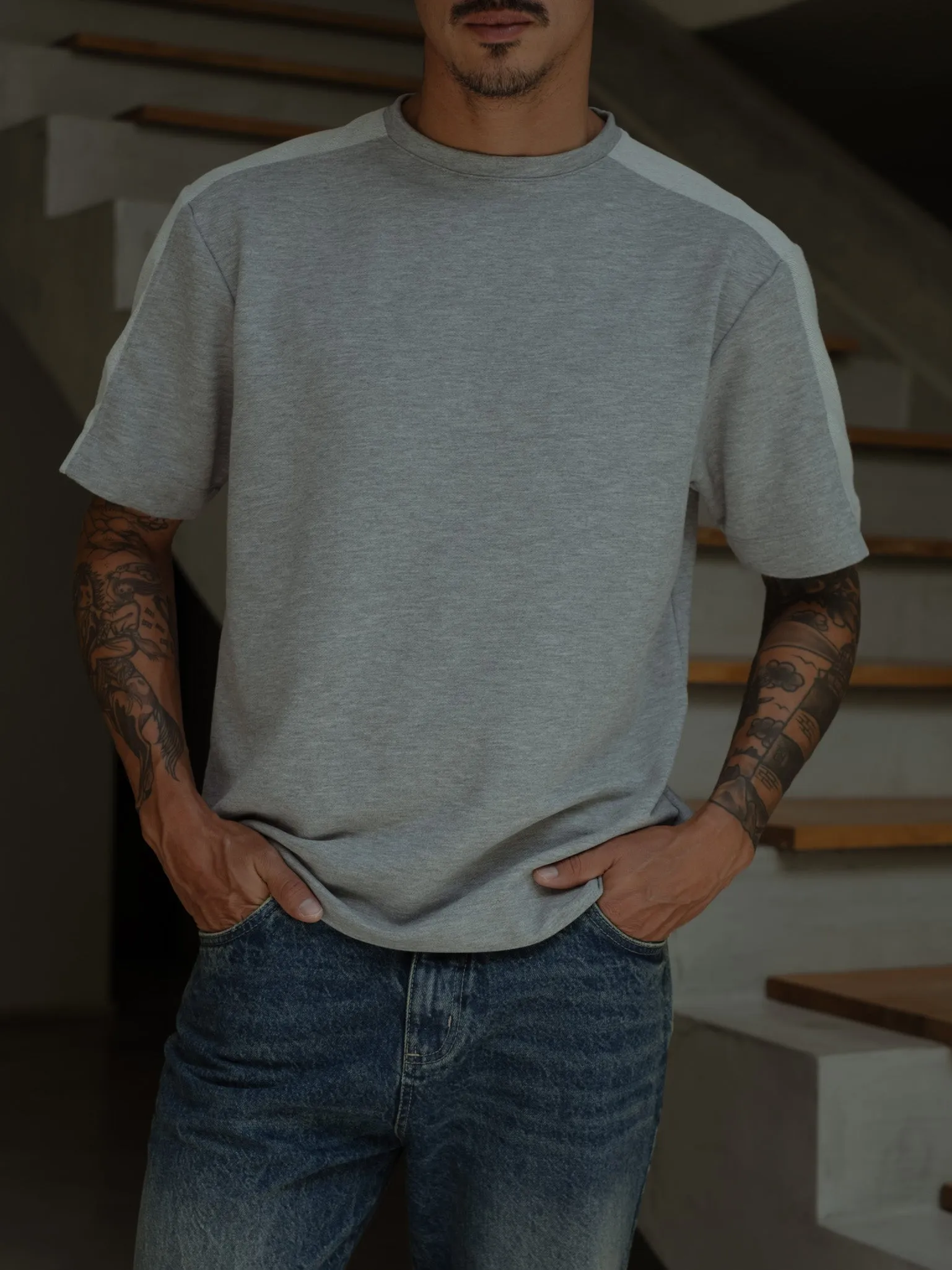 MEN DOUBLE TEXTURE T-SHIRT - GRAY
