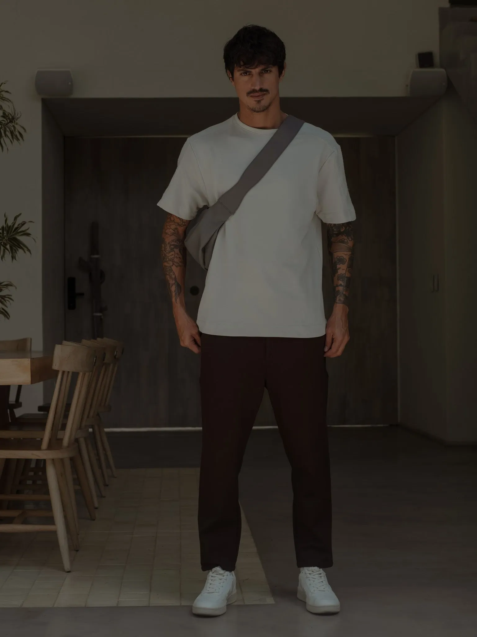 MEN DOUBLE TEXTURE T-SHIRT - LATTE