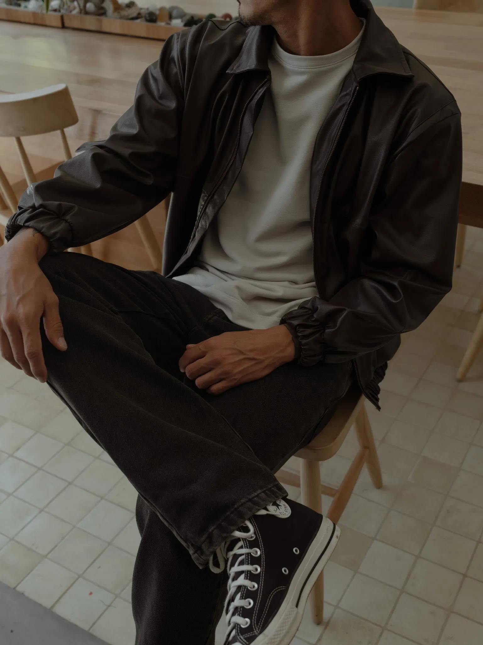 MEN DOUBLE TEXTURE T-SHIRT - LATTE