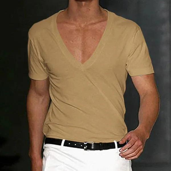 MEN'S FITNESS SPORTS SOLID COLOR DEEP V NECK T-SHIRT