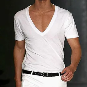 MEN'S FITNESS SPORTS SOLID COLOR DEEP V NECK T-SHIRT