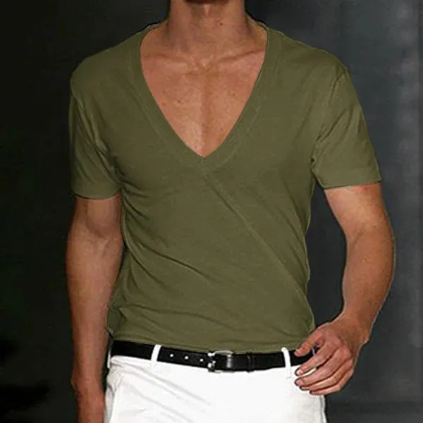 MEN'S FITNESS SPORTS SOLID COLOR DEEP V NECK T-SHIRT