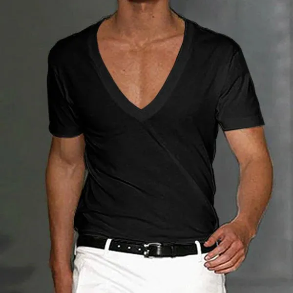 MEN'S FITNESS SPORTS SOLID COLOR DEEP V NECK T-SHIRT