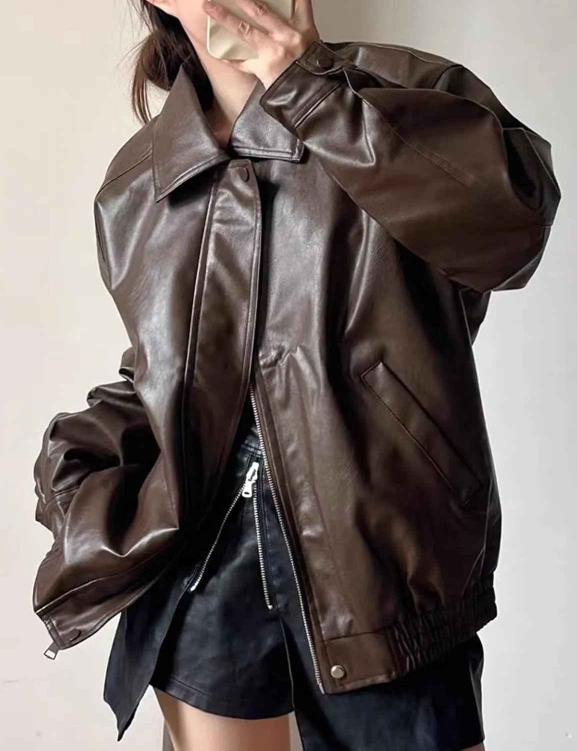 Men's Oversized Faux Leather Zip Up Bomber Jacket Vintage Biker Racing Moto Jackets Streetwear Coats