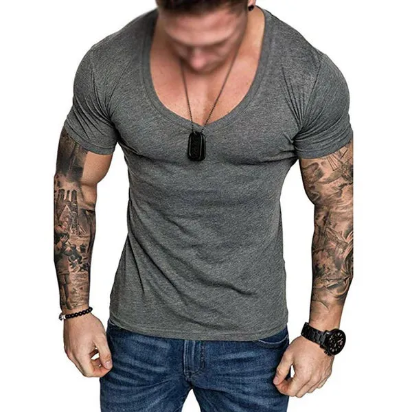 MEN'S SOLID COLOR V-NECK PULLOVER T-SHIRT