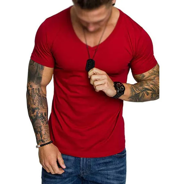 MEN'S SOLID COLOR V-NECK PULLOVER T-SHIRT