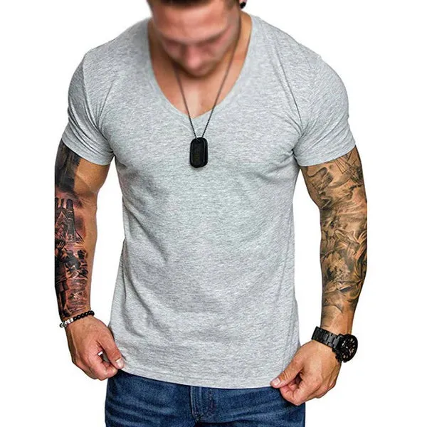 MEN'S SOLID COLOR V-NECK PULLOVER T-SHIRT