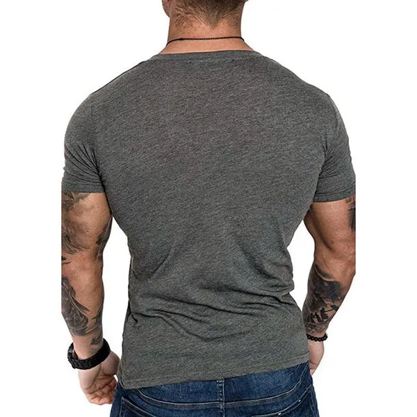 MEN'S SOLID COLOR V-NECK PULLOVER T-SHIRT